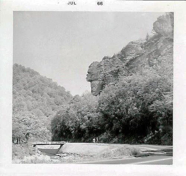 The Great Stone Face rock formation, photographed in 1966